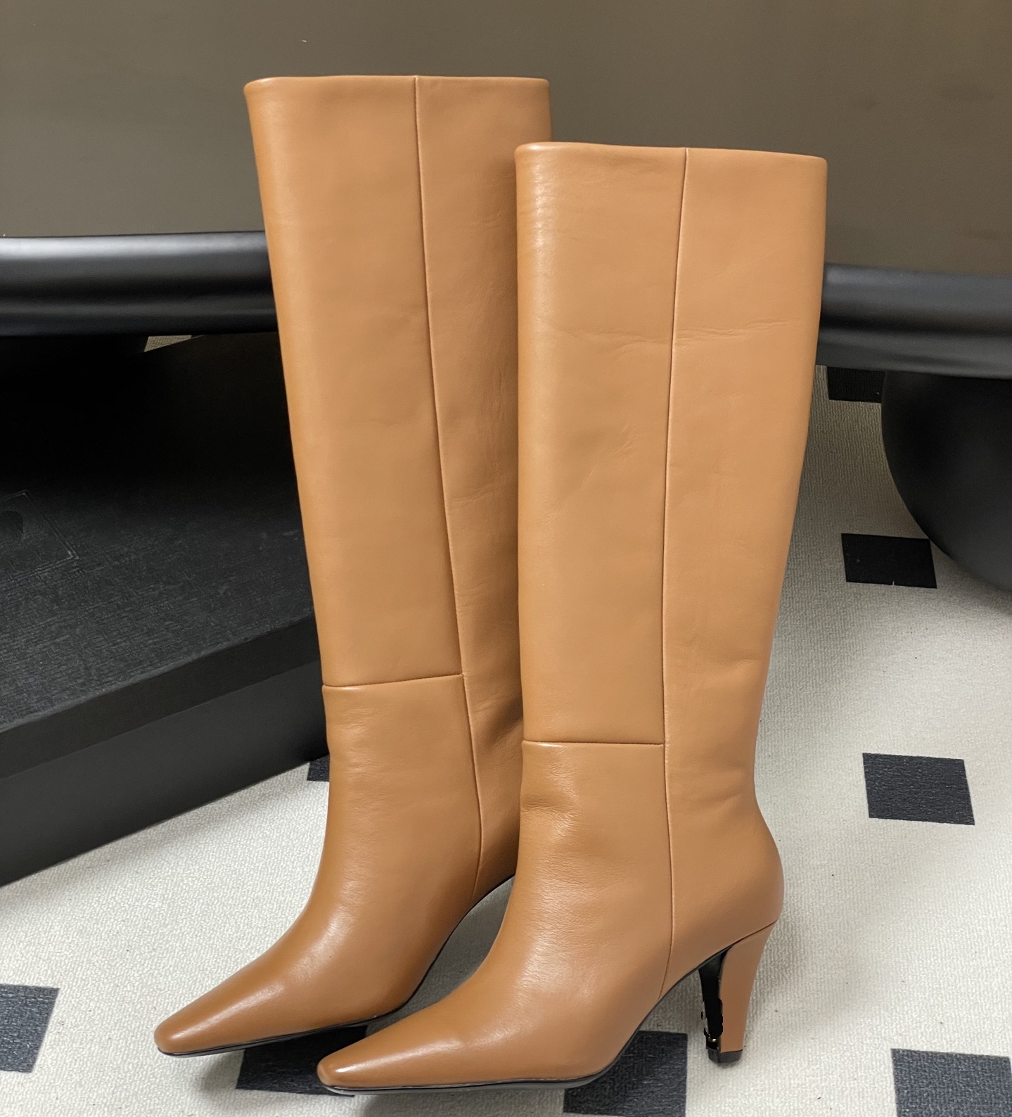 Designer Womens Dress Shoes Luxury Fashion Cow Leather Knee High Boots Heels Western Woman Modern Sexy Shoes Motorcycle Long Boots