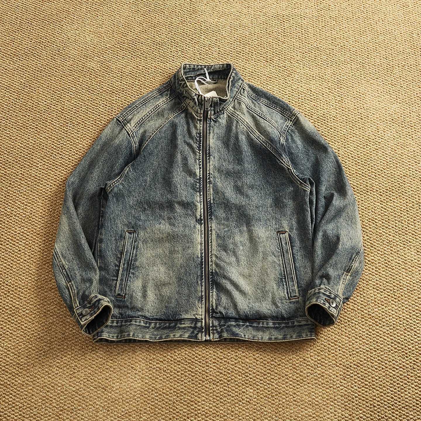 Men's Jackets Stand collar motorcycle denim jacket men's American casual sand washed distressed stiff top X260919