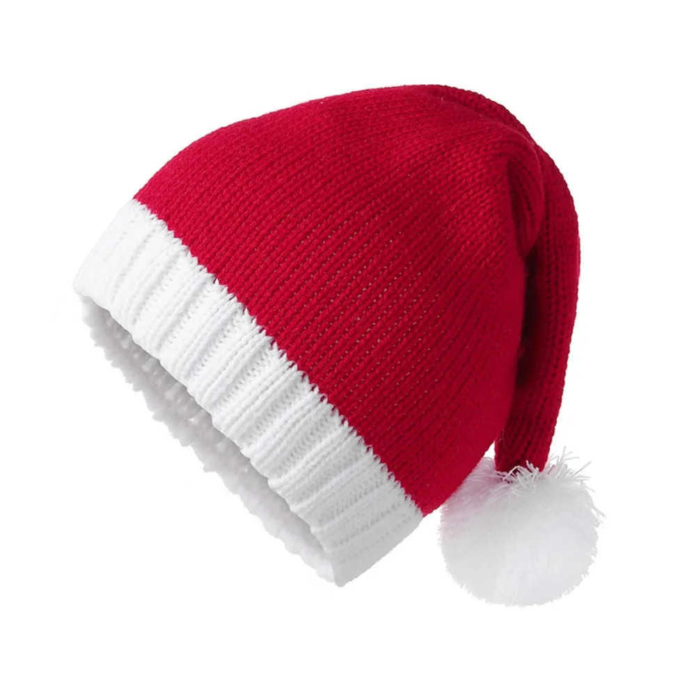 Hat Berets All-match Merry Christmas Christmas Knitted Hat Green Red Stripe Woolen Hat Crochet Warm Parent Child Hat Happy New Year J260919