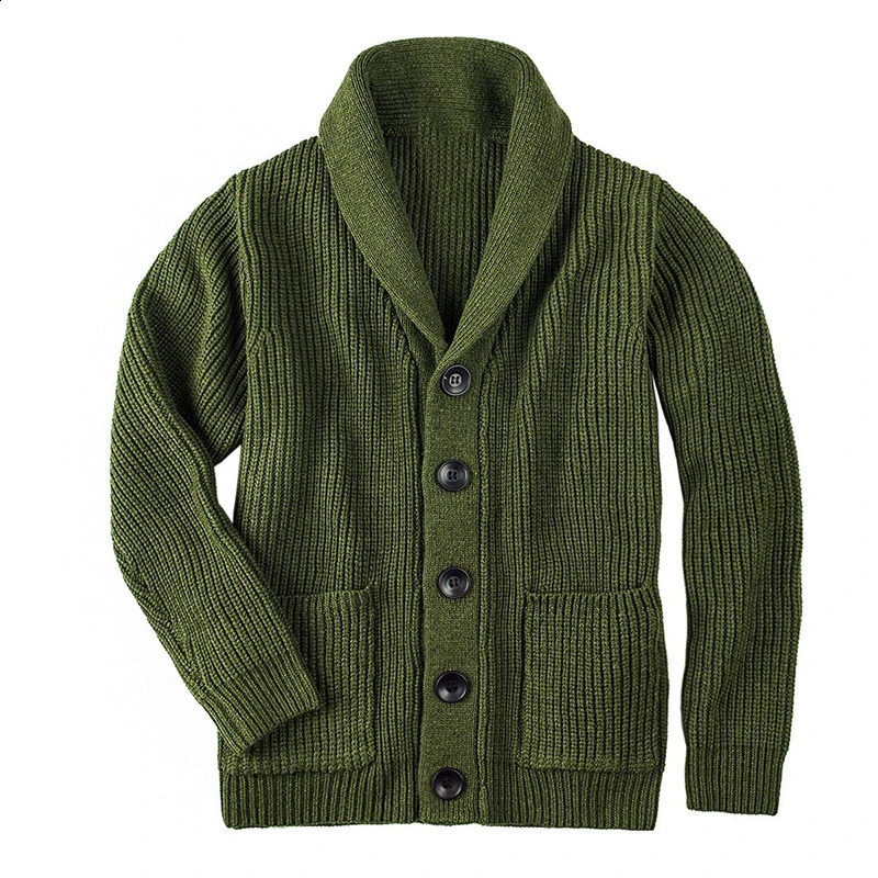 Men's Winter Cardigan Sweater Slim Fit Shawl Collar Outwear Sweatercoat Fashion Male Knit Button Up Wool With Pockets 260918