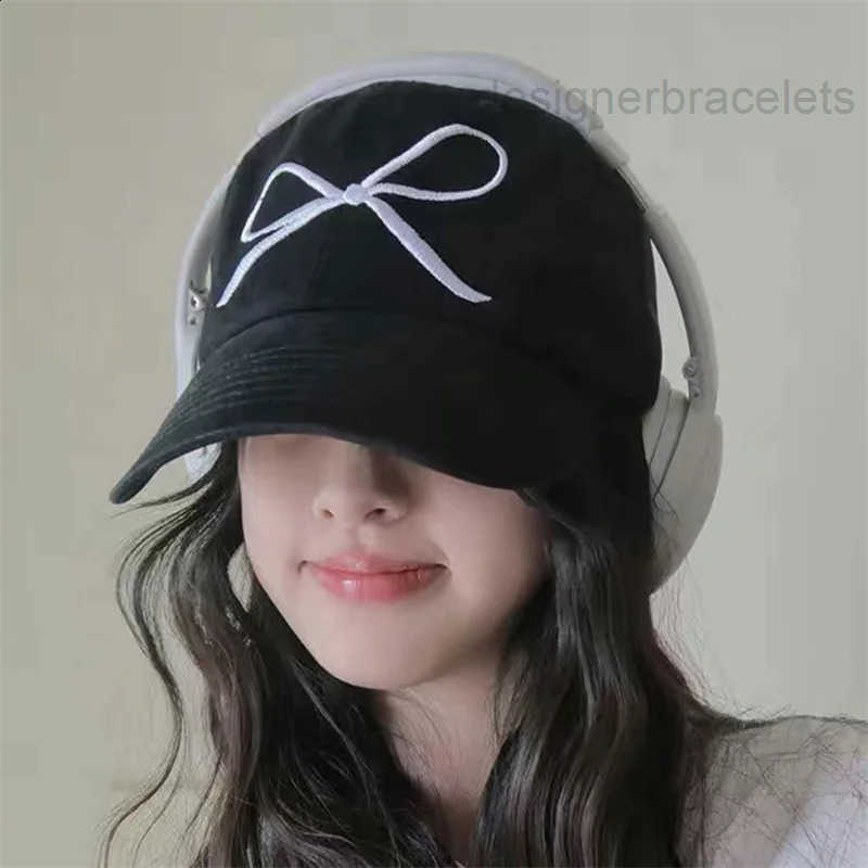Cute bow embroidered baseball cap suitable for women solid color Korean girls toe cap outdoor soft cotton snap button sun hat 241014