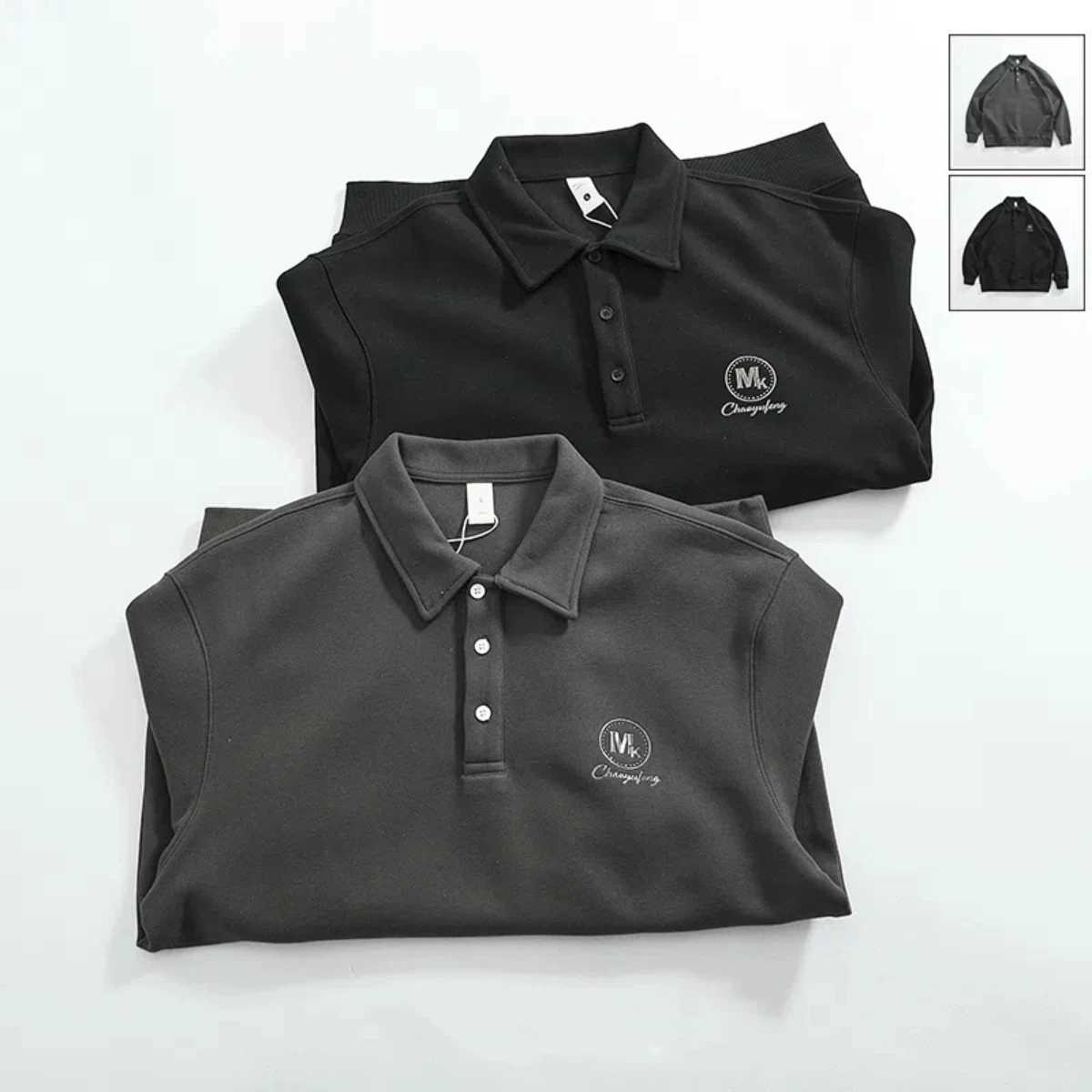 Men's Hoodies Sweatshirts Chunky pullover hoodie men long sleeve bead cotton compound fabric lapel men's POLO shirt autumn and winter men