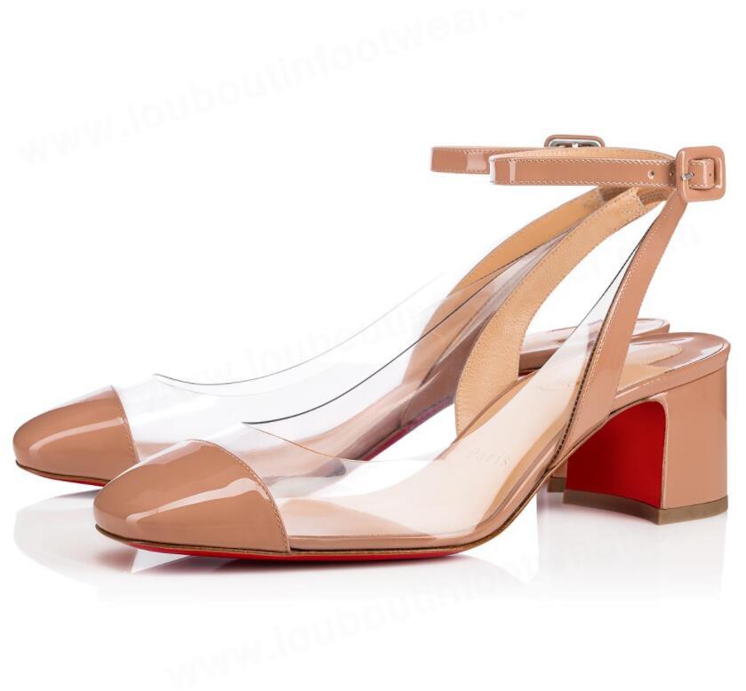 Brand Summer Women's Sandals !! Luxury Red Bottom Asticocotte Square ToeAnkle StrapPVC Lady Comfort Chunky Heels Nice Famous Gladiator Sandalia