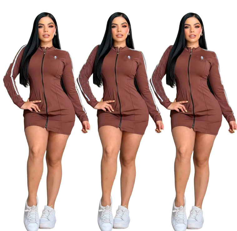 New Solid casual Dress Women Elegant Party Autumn stand collar zipper Long Sleeves Sexy elastic Mini skirt Bodycon Club Dresses