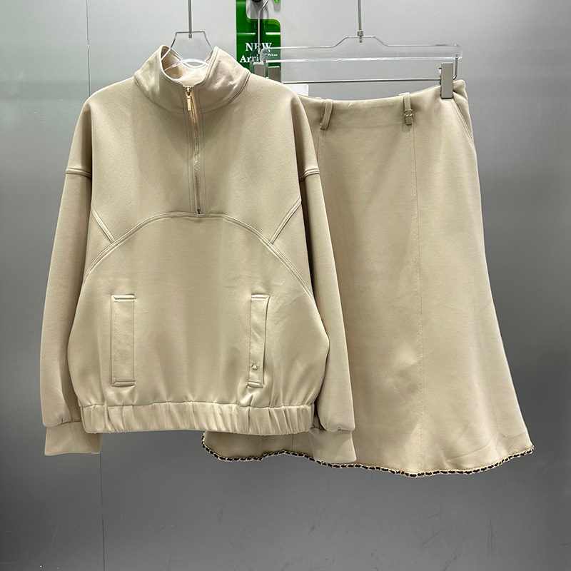 Felpa con colletto alla coreana Gonna longuette per donna Orlo elastico Top a vita alta Gonne corte Abiti Autunno Vacanza Street Style Abito vintage