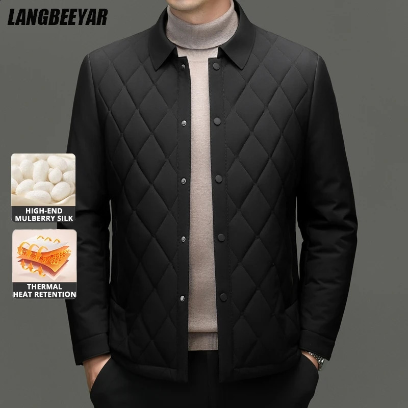 High End Mulberry Silk Lapel Collar Light Fashion Autumn Parka Jacket Men Business Winter Casual Windbreaker Coats 260920