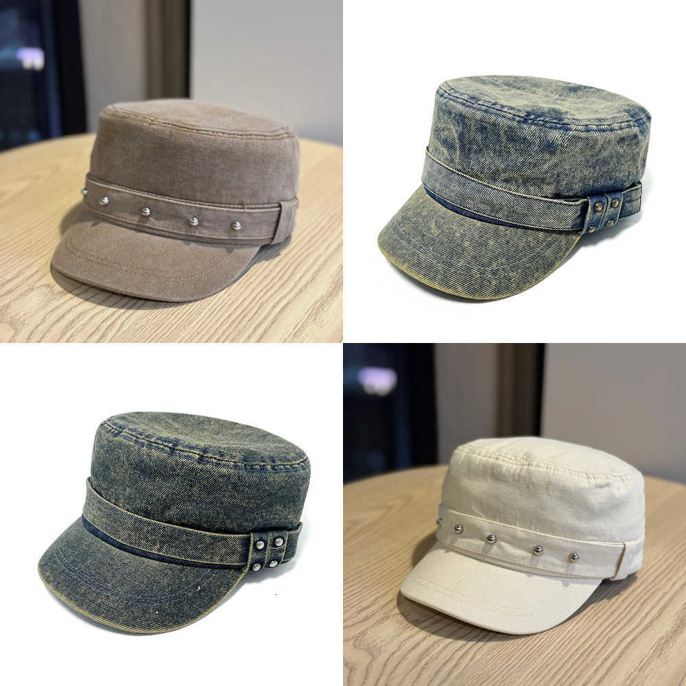 High-Quality Vintage Studded Washed Berets Denim Baseball Cap for Women Casual Equestrian Hat Trendy Navy Cap J260919
