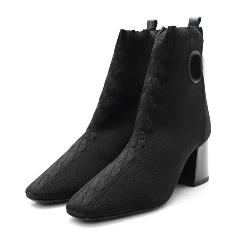 NEW Winter Women Pump Middle Boots knit Calfskin Volver Ankle-boots Jenna ankle boot Spring Soft Knit short cut shoes block heeled Blue Fabric Shoes