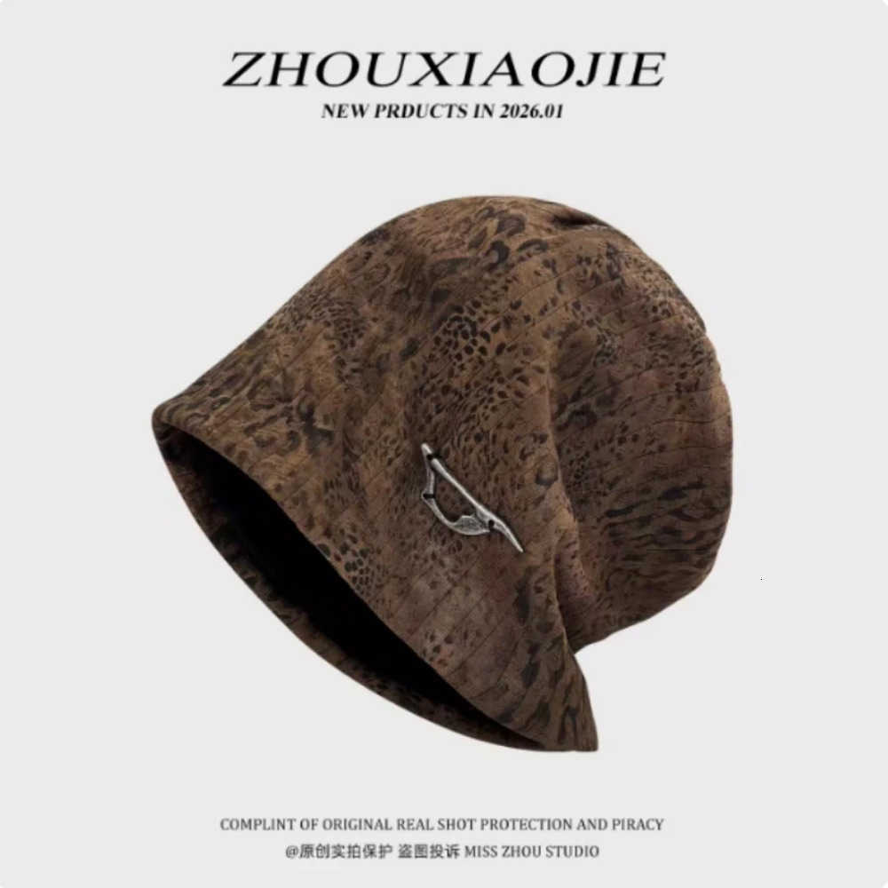 New American Personality Y2K Berets Leopard Print Pullover Hat Spring and Summer Street Trend Loose Skull Beanie Caps for Women's J260919