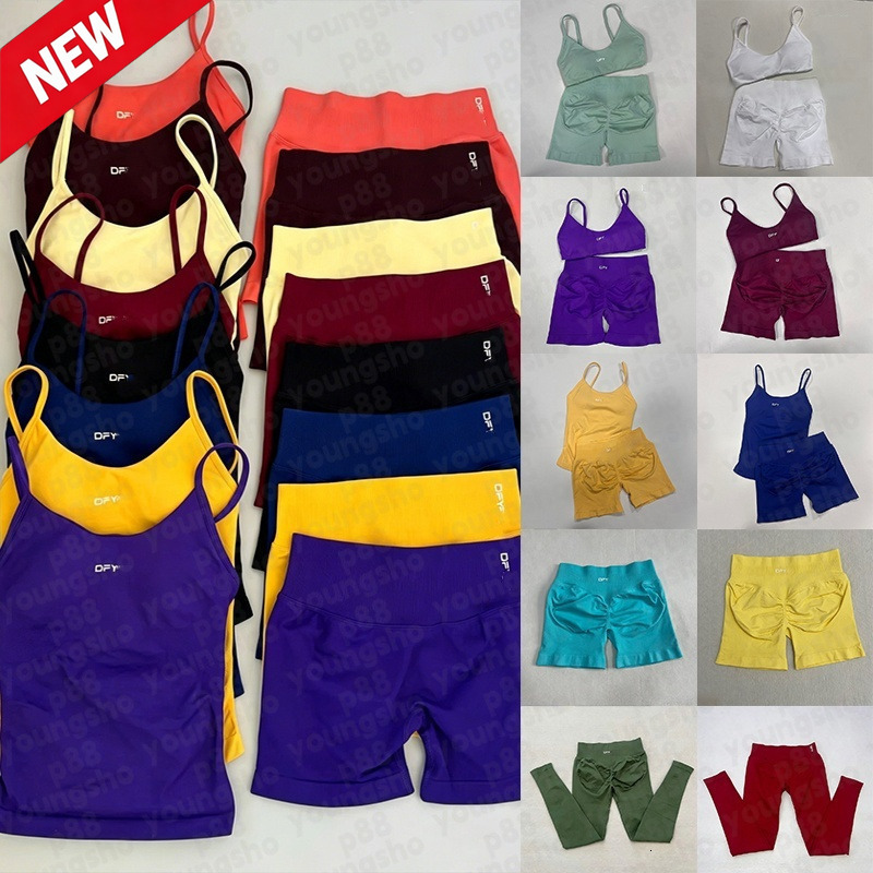 Hot designer dfynelies sports bra leggings 2 piece set yoga dyfne gym set high waisted dfynelies flares jogger soff shoulder top defyne one piece wo