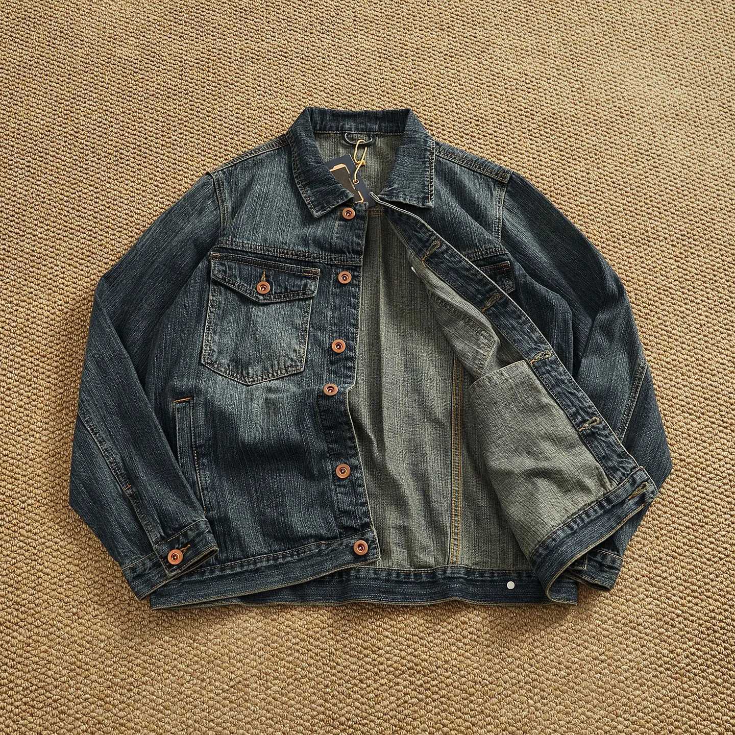 Men's Jackets Retro heavyweight distressed denim jacket men's loose washed distressed lapel work jacket spring and autumn tops X260919