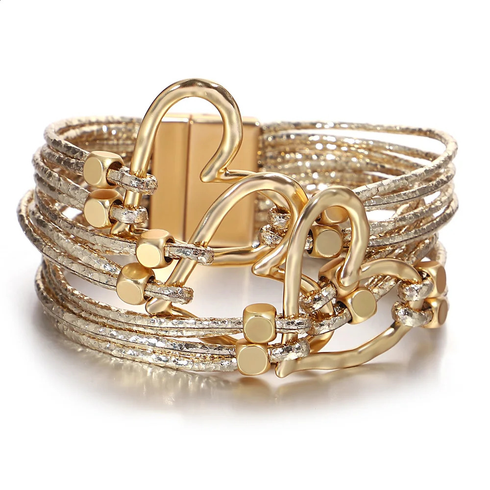 ALLYES Elegante pulsera de cuero trenzada con corazón grande para mujer Pulseras de tiras delgadas llenas de brillo de moda Brazalete Joyería de fie