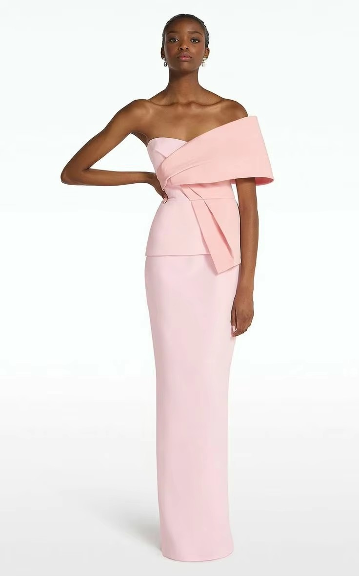 Elegant Light Pink Evening Formal Dresses One Shoulder Pleats Sheath Soft Satin Long Prom Pageant Party Gowns Celebrity African Vestidos De Feast Ga