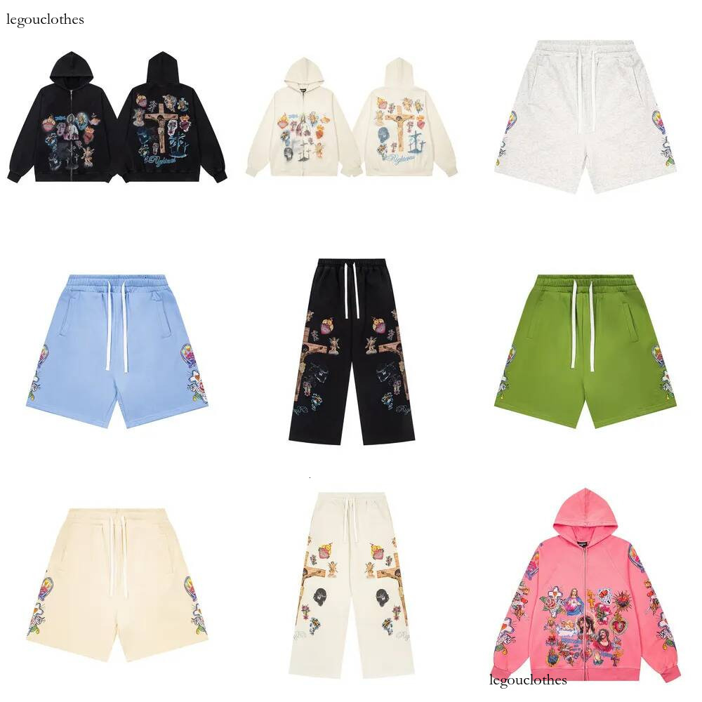 Designer Men's Tracksuit Hip Hop Retro Pattern Jesus Print Zip Up Streetwear Harajuku Oversized Jacket Gothic Sweatshirt Hoodie Pants Sets