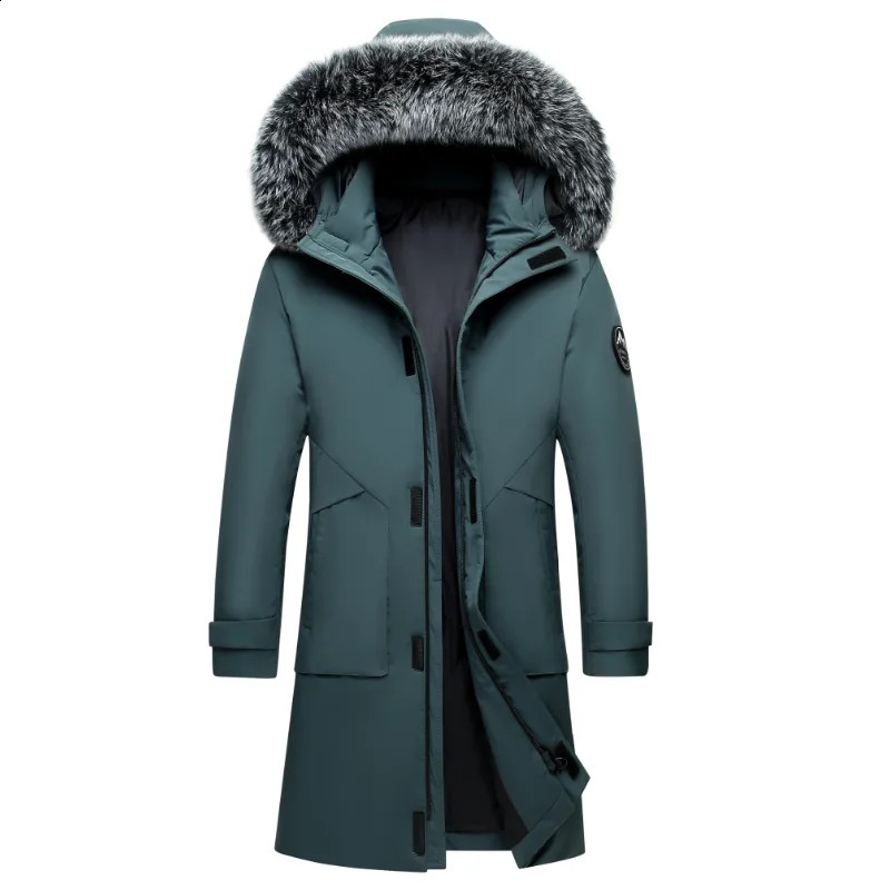 Winter Cold Proof Fur Collar Parkas Mens Mid to Long Length Couple Windproof Hooded Down Jacket Loose Coat 260920