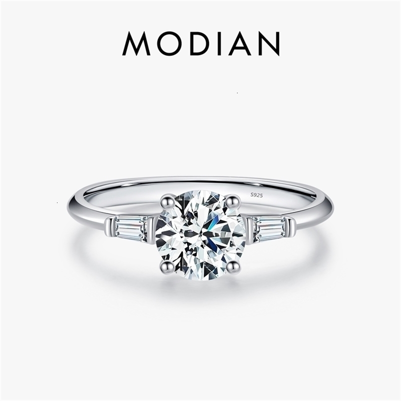 MODIAN 1.0CT Round Ring D Color Lab Diamond Classic 925 Sterling Silver Wedding Engagement Band Jewelry For Women 260918