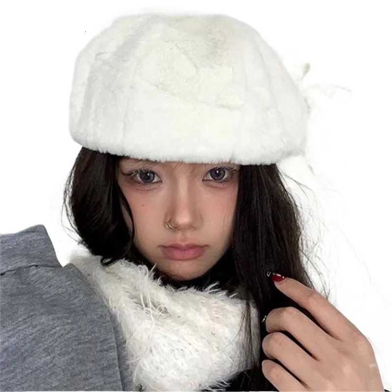 Japanese Lolita Style Sweet Berets Bow Rabbit Ears Plush Berets Cap for Women Autumn Winter Travel Photo Versatile Cute Painter Hats N260919