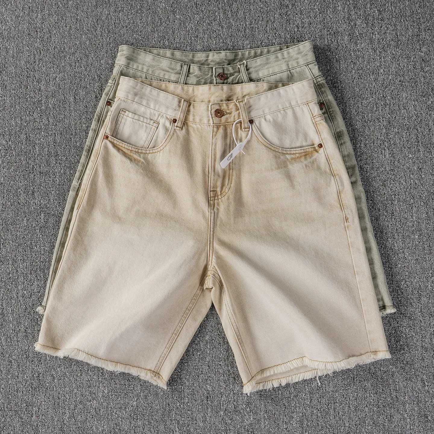 Men's Jeans American retro heavy washed distressed denim shorts with raw edge design on the trouser legs loose trousers X260919