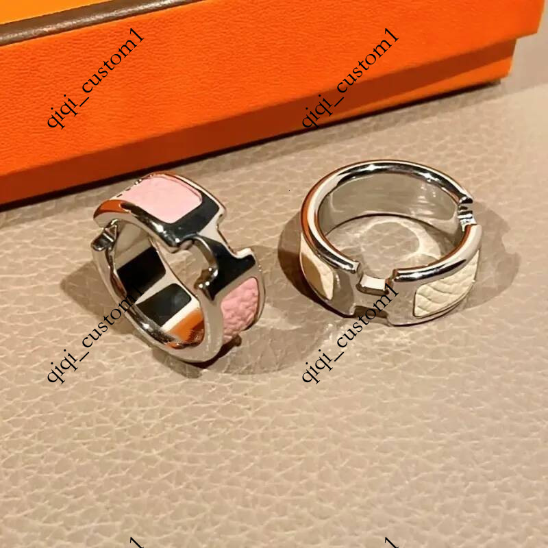 Top grade luxury classic H letters designer for women mens unisex leather love rings silver rose gold pink couple lovers engagement ring jewelry662
