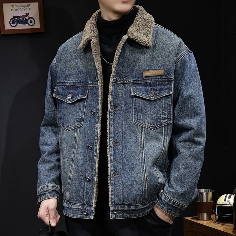 Autumn and Winter Fashionable Trendy American Retro Plus Velvet Thick Warm Cowboy Jacket Men's Loose Sports High Quality 260918
