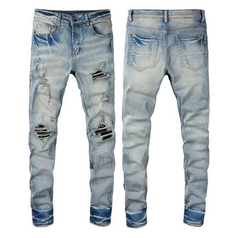 Men's Jeans Autumn and Spring Fashion Trend American Vintage Straight Leg Ripped Blue Jeans for Men Loose Sports High Quality Denim Pants X2609