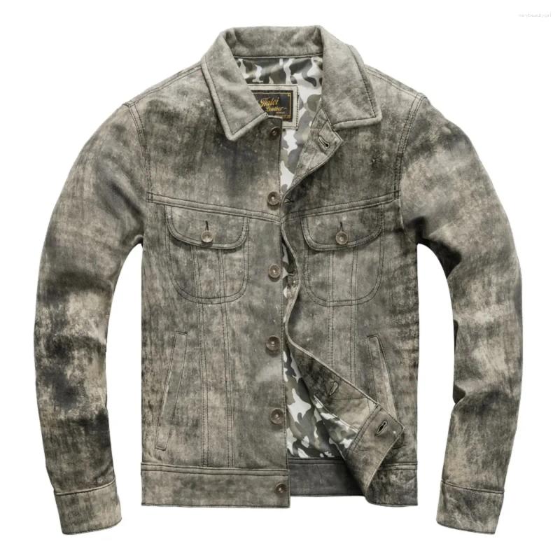 Leather Jacket Top Layer Cowhide Clothes Men's Stand Collar Motorcycle Autumn Winter Plus Size