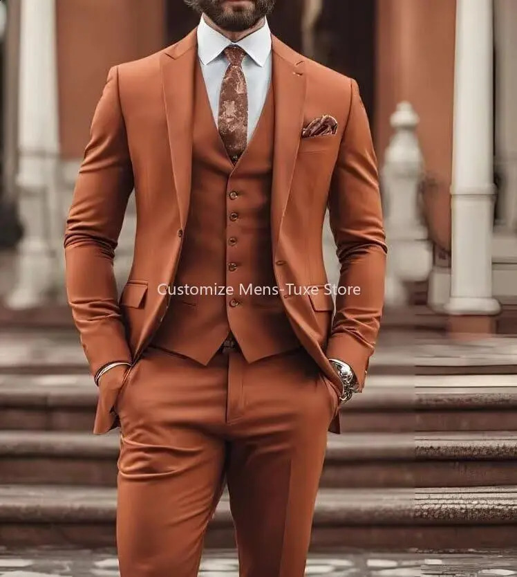 Men's 3 Pcs Suits for Wedding Single Breasted Suit Lapel BlazerPantsVest 260918