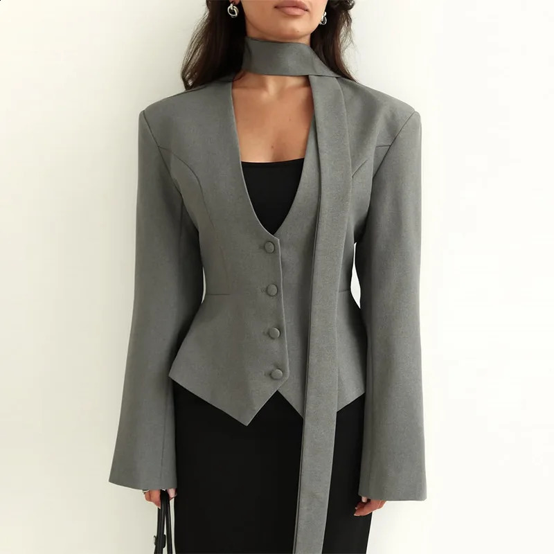 Blazer Coat Women Blazers Coats V Neck Suits Jackets Y2k Streetwear Full Sleeve Work Elegant Splice Jacket Autumn Winter 260920