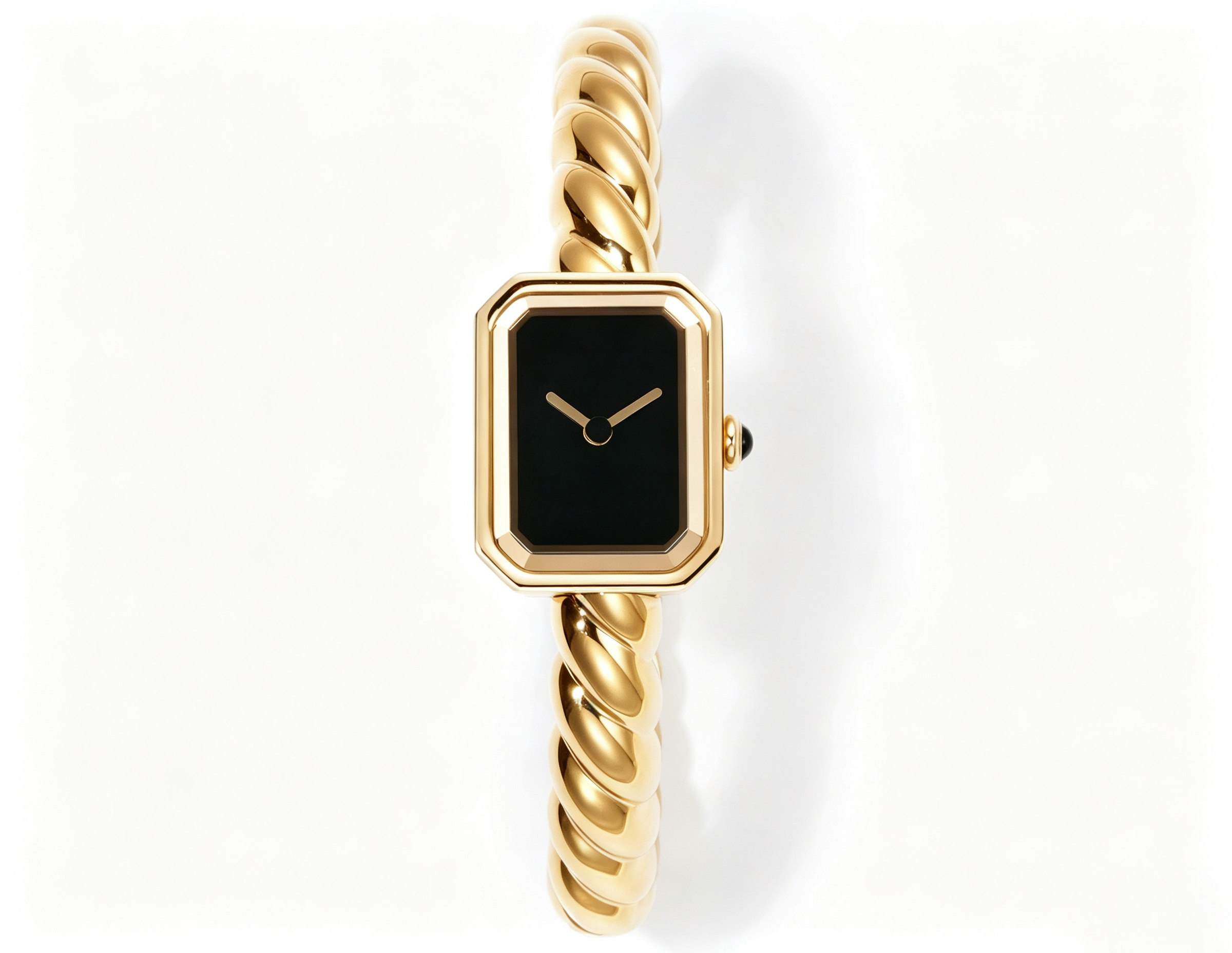 Women Luxury Twisted Gold Bangle Watches Octagonal Black Dial Quartz Wristwatch, Elegant Vintage Bracelet Watch for Ladies Daily Wear