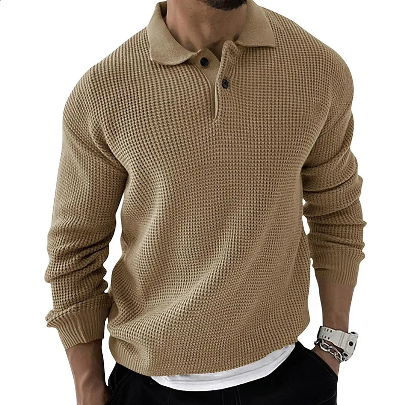 2026 Turn Down Collar Vintage Sweater Men Korean Trend Baggy Knitted Sweaters Fashion Slim Fit Casual Sweatshirts Male Tops 260920