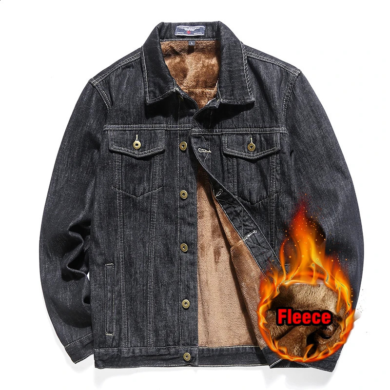 2026 Men's Winter Warm Denim Jacket Classic Black Light Blue Fleece Thicken Slim Fit Jeans Jacket Plus Size 5XL 6XL 7XL 8XL 260920
