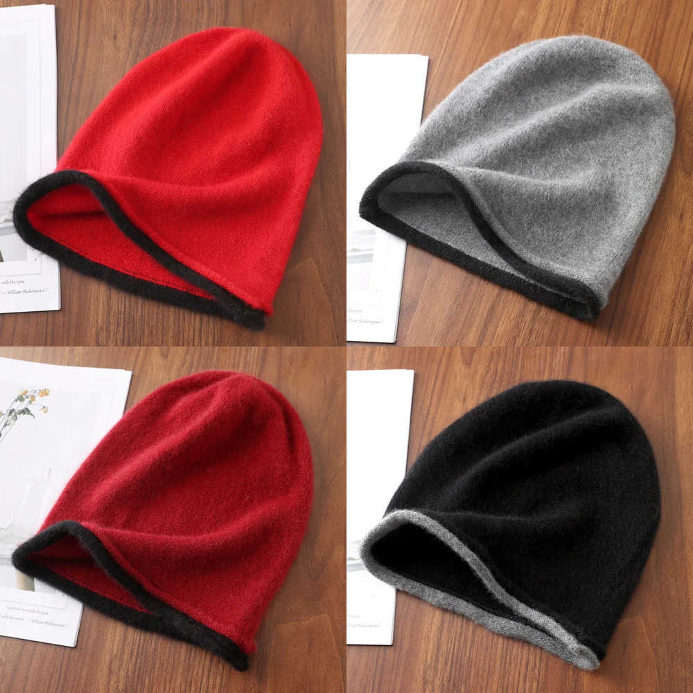 Soft Berets 2025 New Women's Warm Bean Hat Winter Hat Regardless of Gender 100% Merino Wool Knitted Fashion Outdoor Curly-brimmed Hat J260919