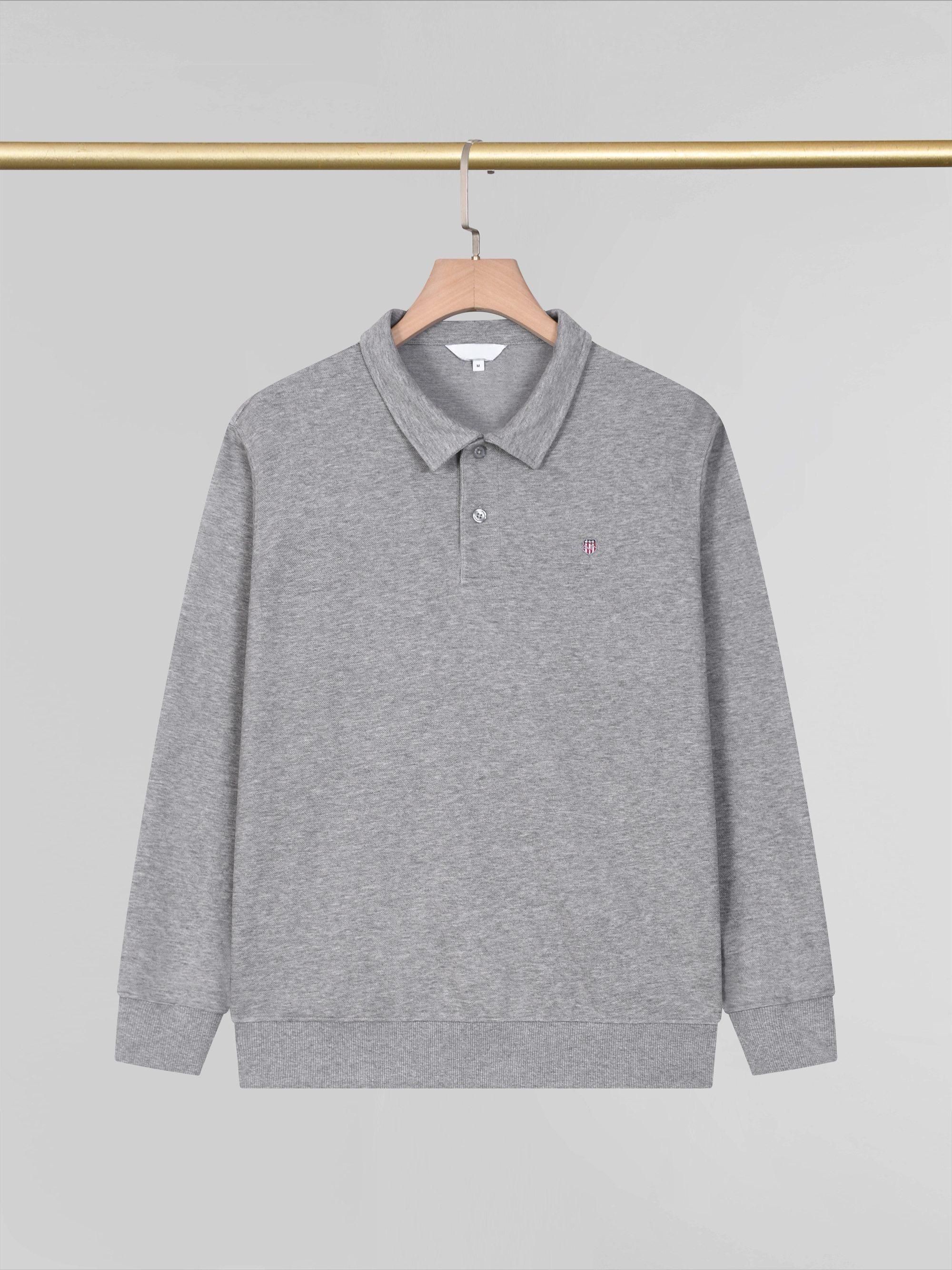 Casual Men Long Sleeve Polo Shirt, Lapel Collar Sweatshirt, Solid Color Embroidered Logo Pullover for Daily Business Wear