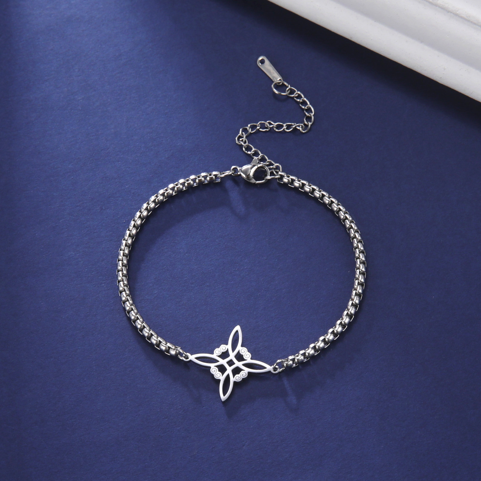 Titanium Box Chain With Cut-Out Hollow Witch Knot S-Shaped Double-Hole Pendant 304 Stainless Steel Bracelet