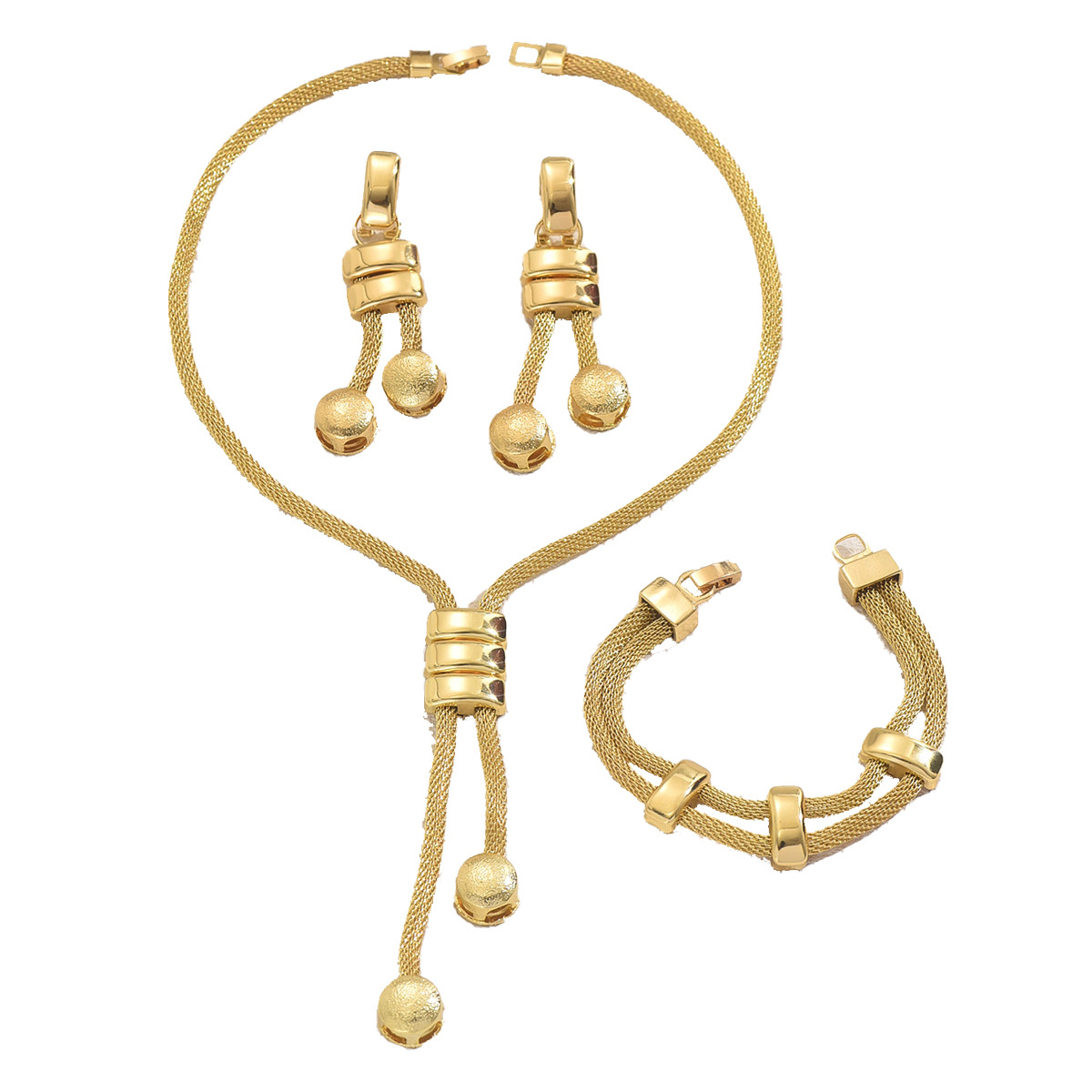 Ensemble de bijoux plaqués 18 carats, boucles d'oreilles à pampilles géométriques, collier Long, bracelet, bijoux minimalistes pour femmes, ensem