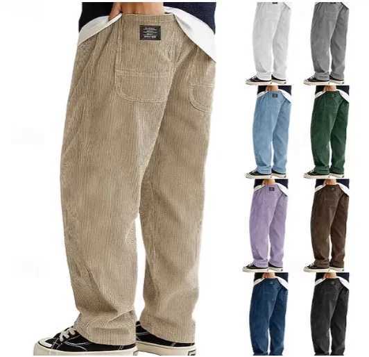 Casual Men Men's Pants Pants Corduroy Trousers Loose Fit Vintage Baggy Pants Straight Sweatpants Elastic Waist Drawstring Outdoor Streetwear J2