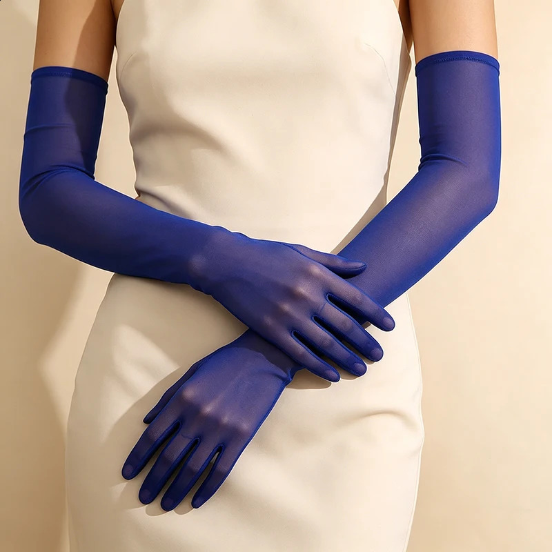 54cm Womens Elegant Sheer Mesh Long Gloves Stretchy Breathable Sun Protection Solid Opera Vintage Wedding Party Prom cosplay 260920