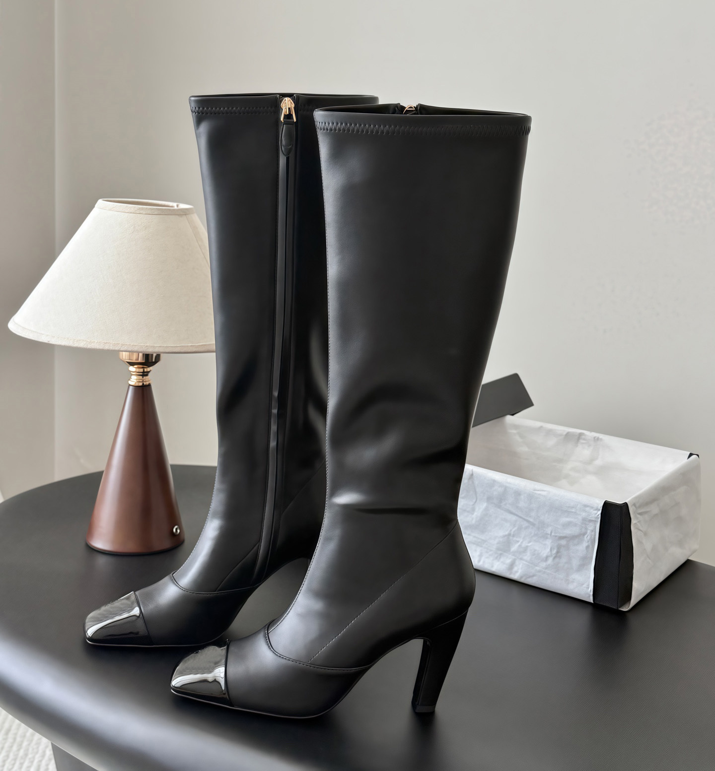 Designer Knee boots 26c Luxury Women leather Knight Half Booties Autumn Winter Stylish Soft Sheepskin Cowhide CC uykhgjg