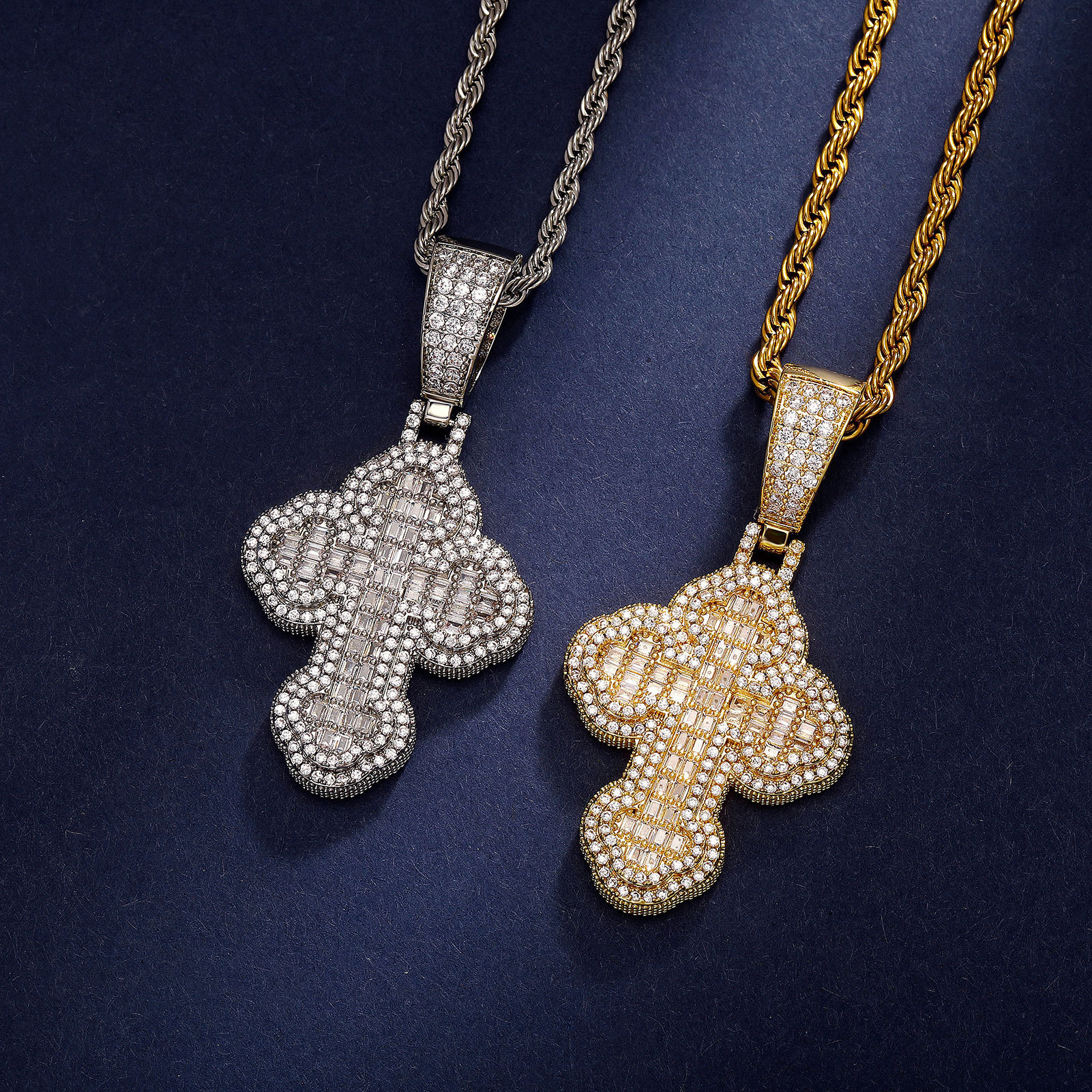 European And American Cross-Border Hip-Hop Necklace Cross TEMU Personality Trendy T Cubic Zirconia Men's Pendant Jewelry Wholesale
