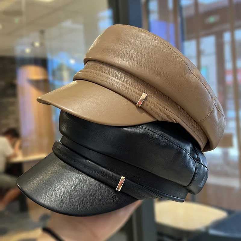 Pu Berets Women's Retro Fashion Leather Octagonal Hat Versatile Autumn And Winter Temperament Big Head Circumference Beret N260919