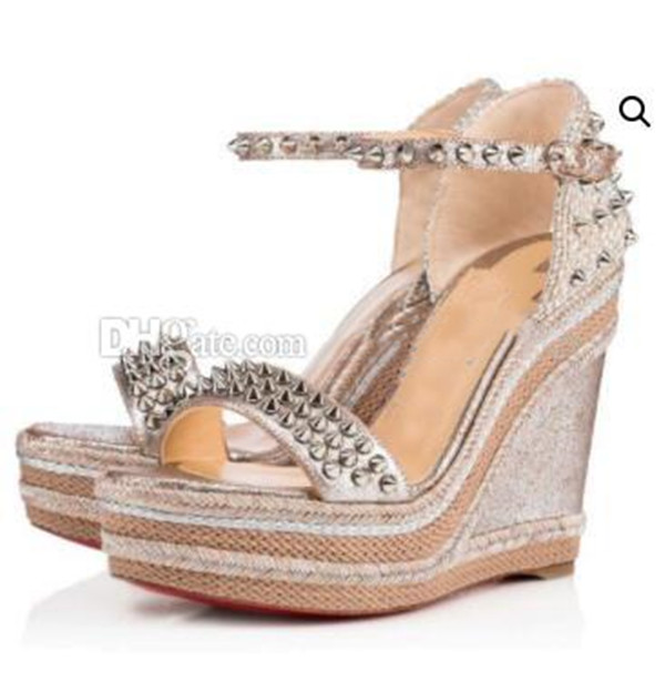 Elgant designer red bottom Madmonica braided rope wedge ankle strap spikes gladiator sandals sexy ladies summer sandals high heels EU35-42