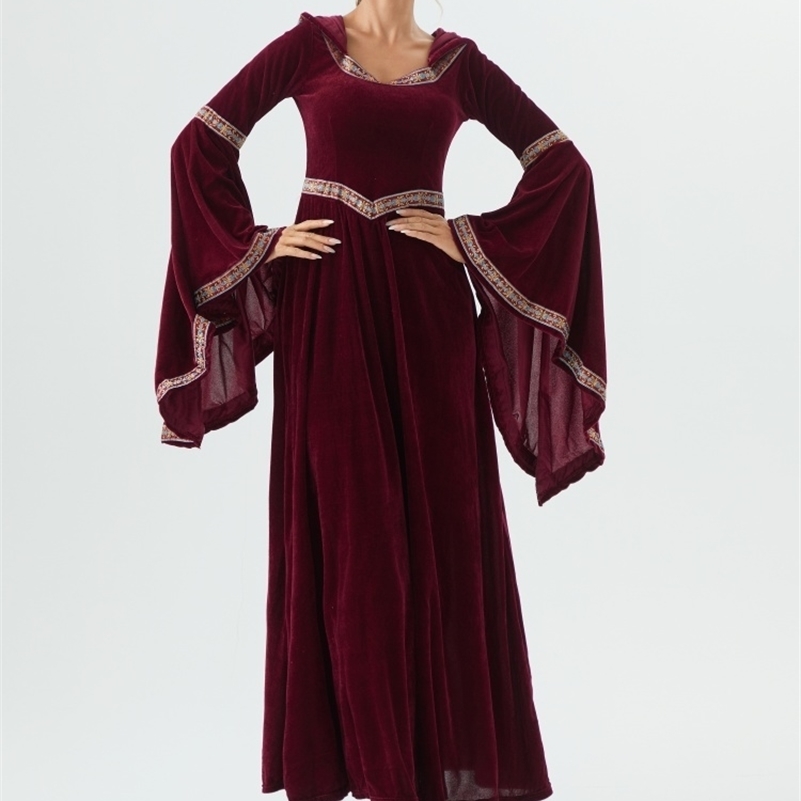 Felpa con cappuccio gotico retrò medievale Gonna lunga da strega y Abito da festa per donna Cosplay Costume per adulti di Halloween 260917ww
