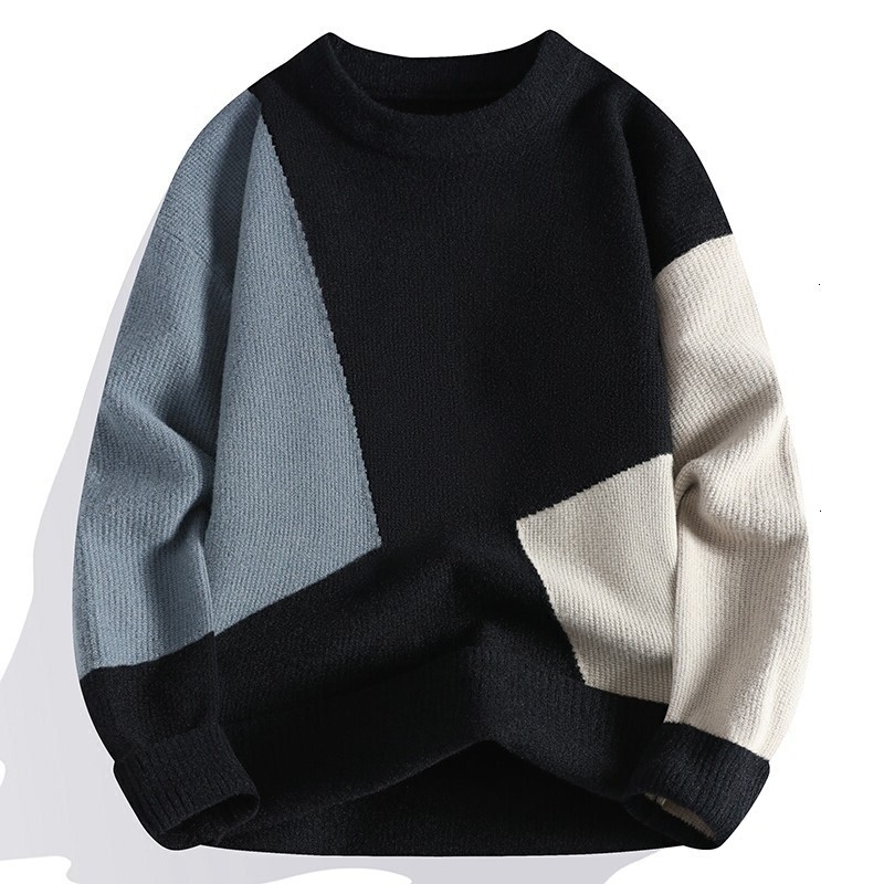 New Autumn Winter O-Neck Knit Pullovers Men Patchwork Casual Warm Sweater Fashion Slim Fit Mens Knitted Pullover Sweaters 1209