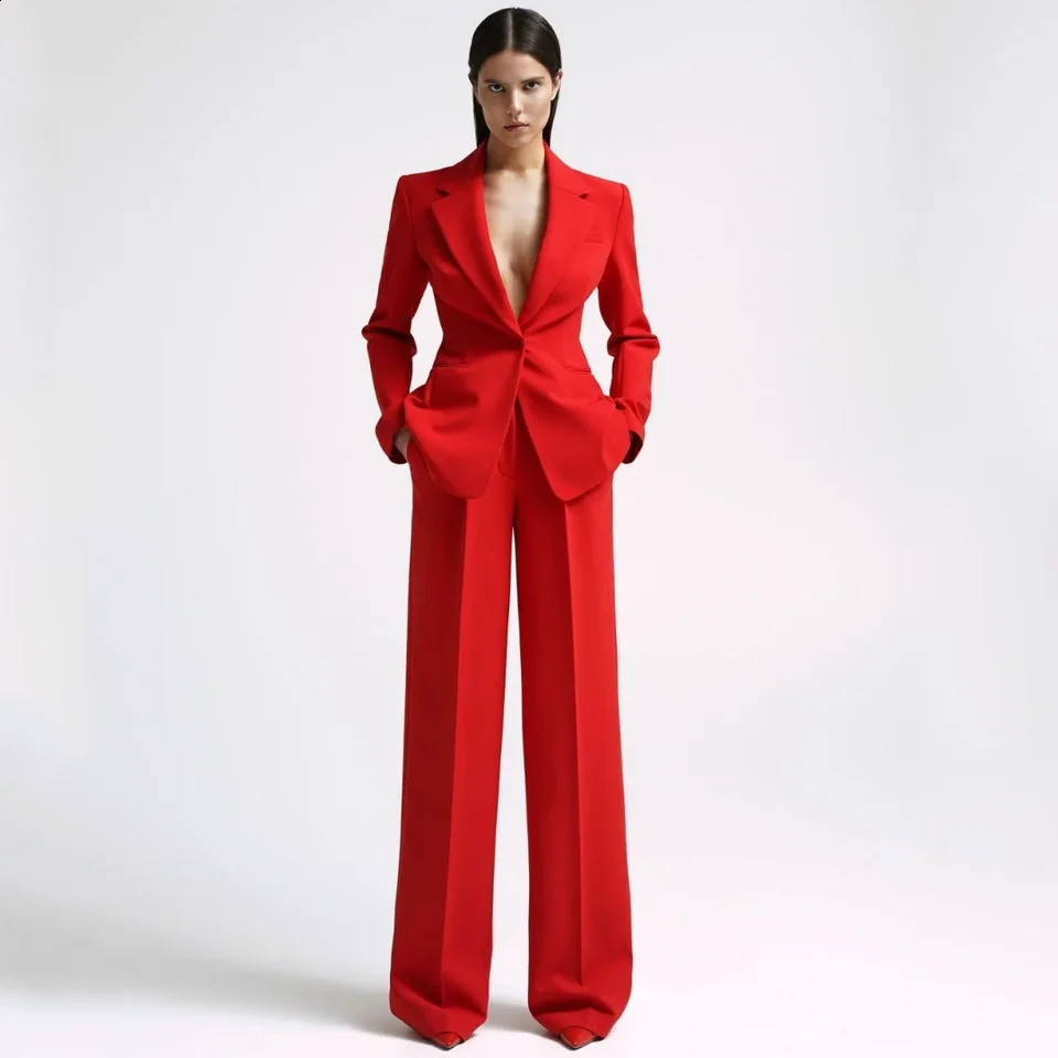 Abito da donna 2 pezzi rosso con risvolto bottone singolo per la festa di nozze lavoro d'affari spostamenti quotidiani shopping casual giacca e pant