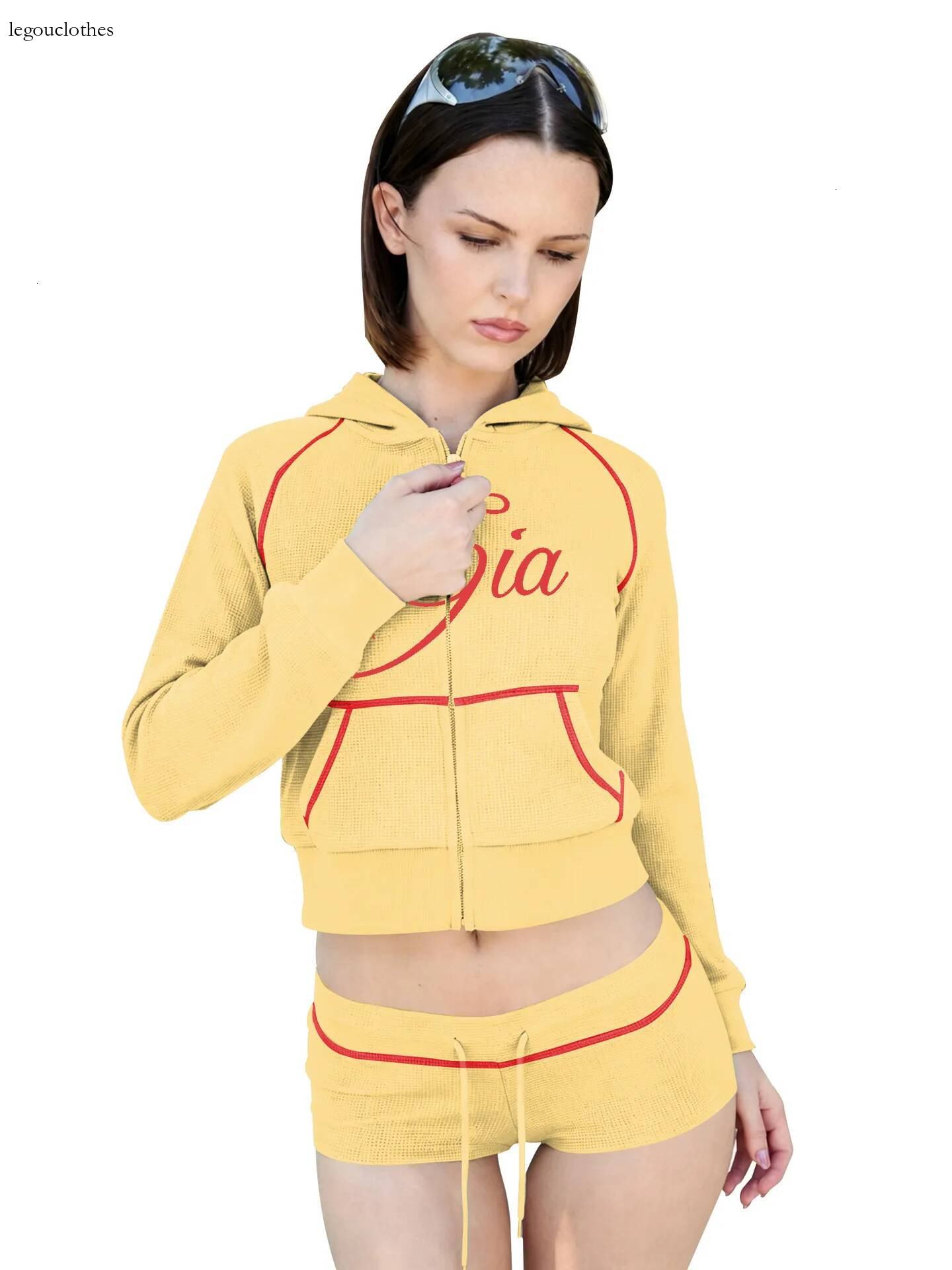 Designer Women's Tracksuit Hoodies Shorts Sets Fashion I Am Gia Letter Print Hooded Zip Up Hoodie Shorts 2 Piece Set Low Waist Yoga Suit