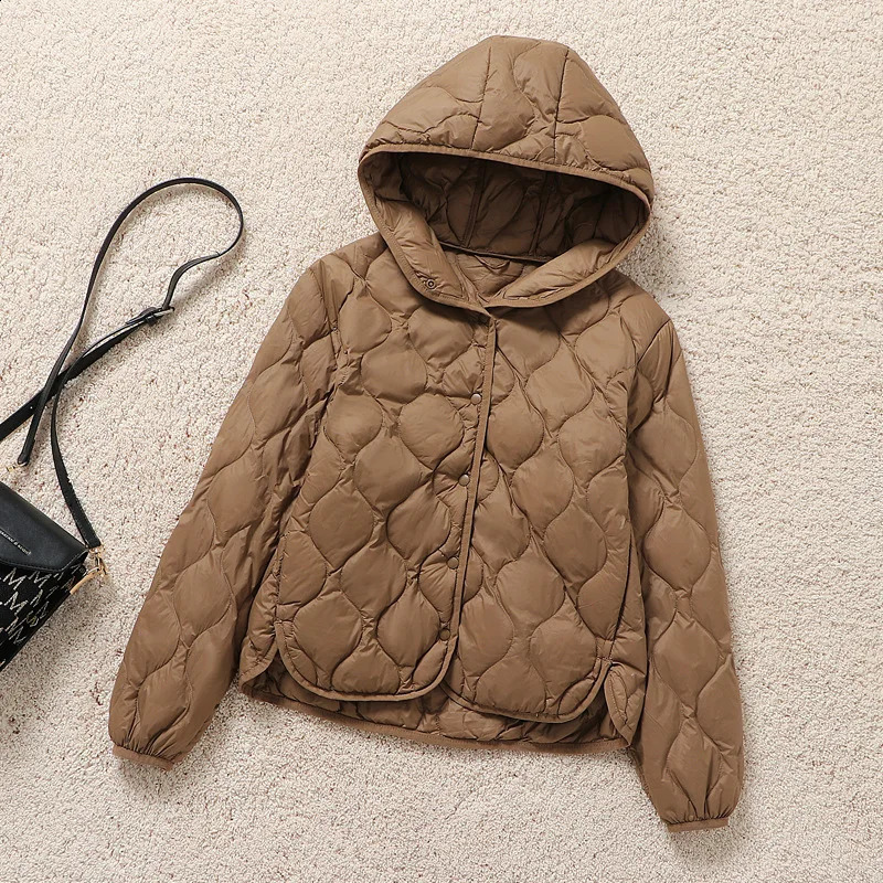 Autumn and Winter Women's Lightweight Down Jacket Fashion Warm Windproof Slim White Duck Down Hooded Mature Women's Jacket260918