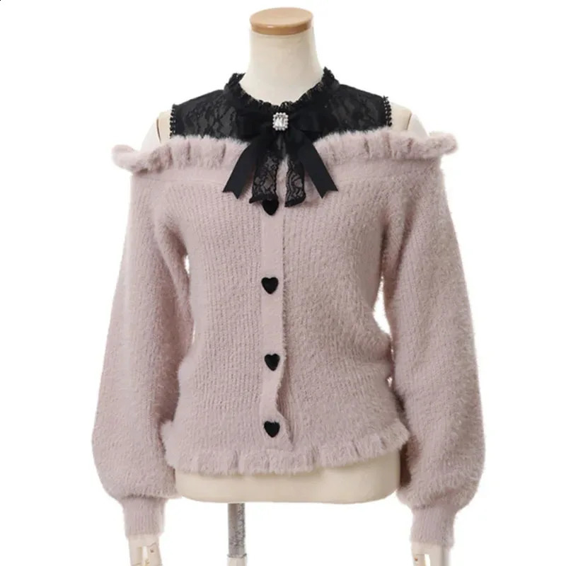 Japanese Style Girls Bowknot Soft Knitted Sweater Lolita Sweet Womens Kawaii Off Shoulder Pullover Sweaters Autumn Winter Tops 260920