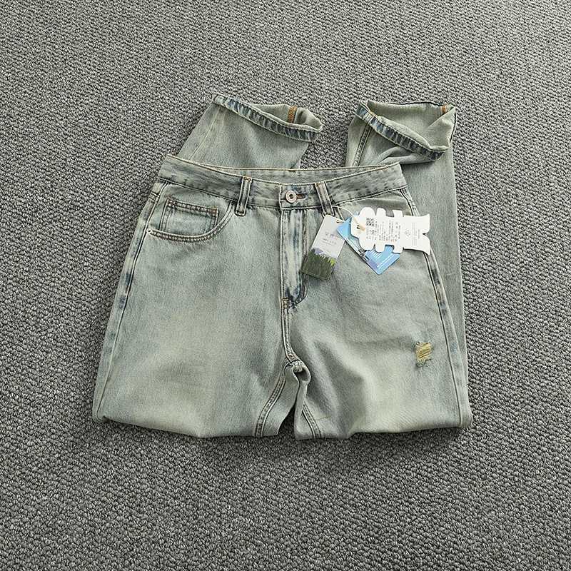 Men's Jeans Light blue ripped jeans men American casual high street trend loose straight tube to do old everything summer thin pants X260919