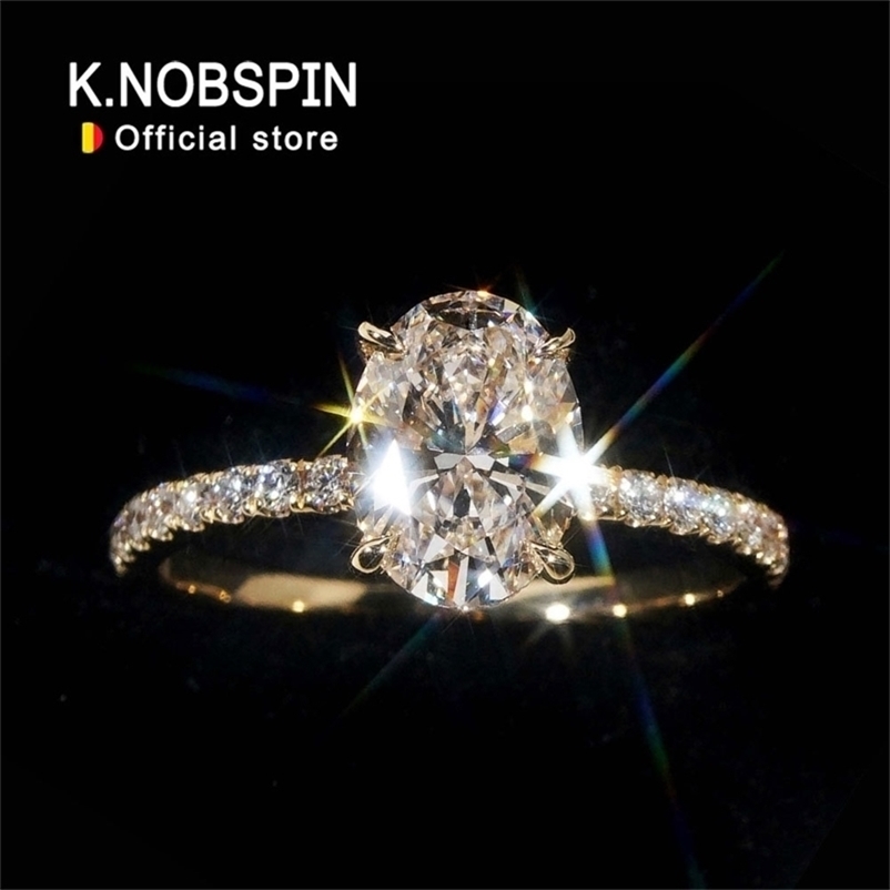 KNOBSPIN 1/2/3ct D Color Oval Cut Ring S925 Sterling Sliver Plated 18k White Gold Wedding Engagement Rings For Women 260918