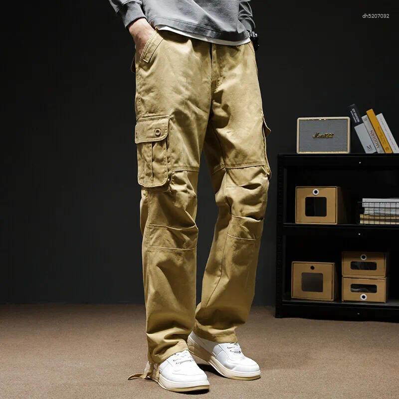 Men's Cotton Cargo Pants Loose Straight Multi-Pocket Casual Spring Autumn Wear Resistant Work Trousers Streetwear Fashion